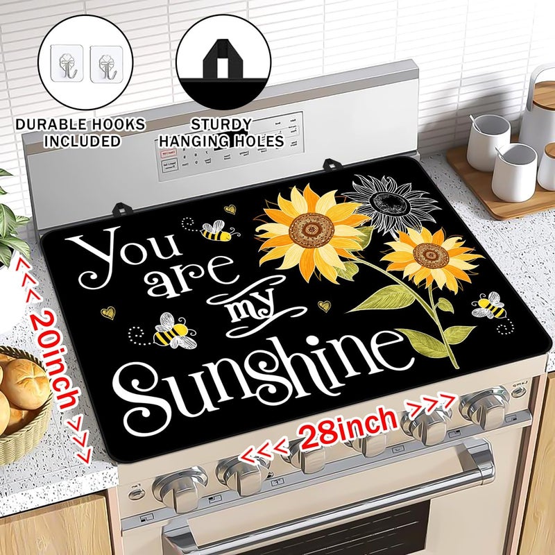 Seimip Spring Stove Top Covers for Electric Stove, You Are My Sunshine Stove Cover Sunflowers Non-Stick Kitchen Pad for Valentines Day Gift, Gas Stove Cooktop Washable Mat Keep Stove Clean Black - Image 3